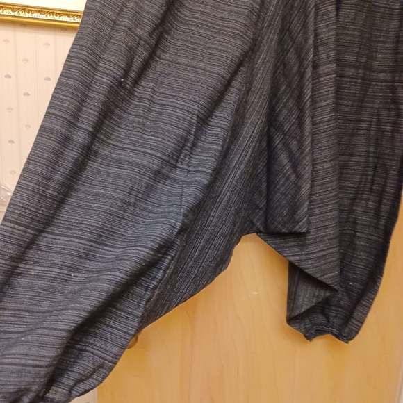 Grey embroidered Harem Indian Boho festival drawstring Unisex pocket pants Sz L - Picture 7 of 7